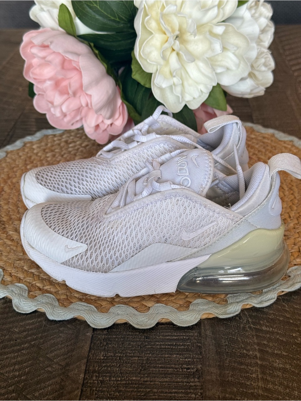 Nike Kid’s Air Max 270 React Light/White Athletic Sneakers Size 12C